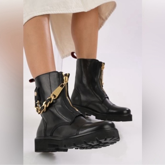 Zadig & Voltaire Joe Cecilia leather combat moto boots with gold chain US size 5 - Picture 3 of 17